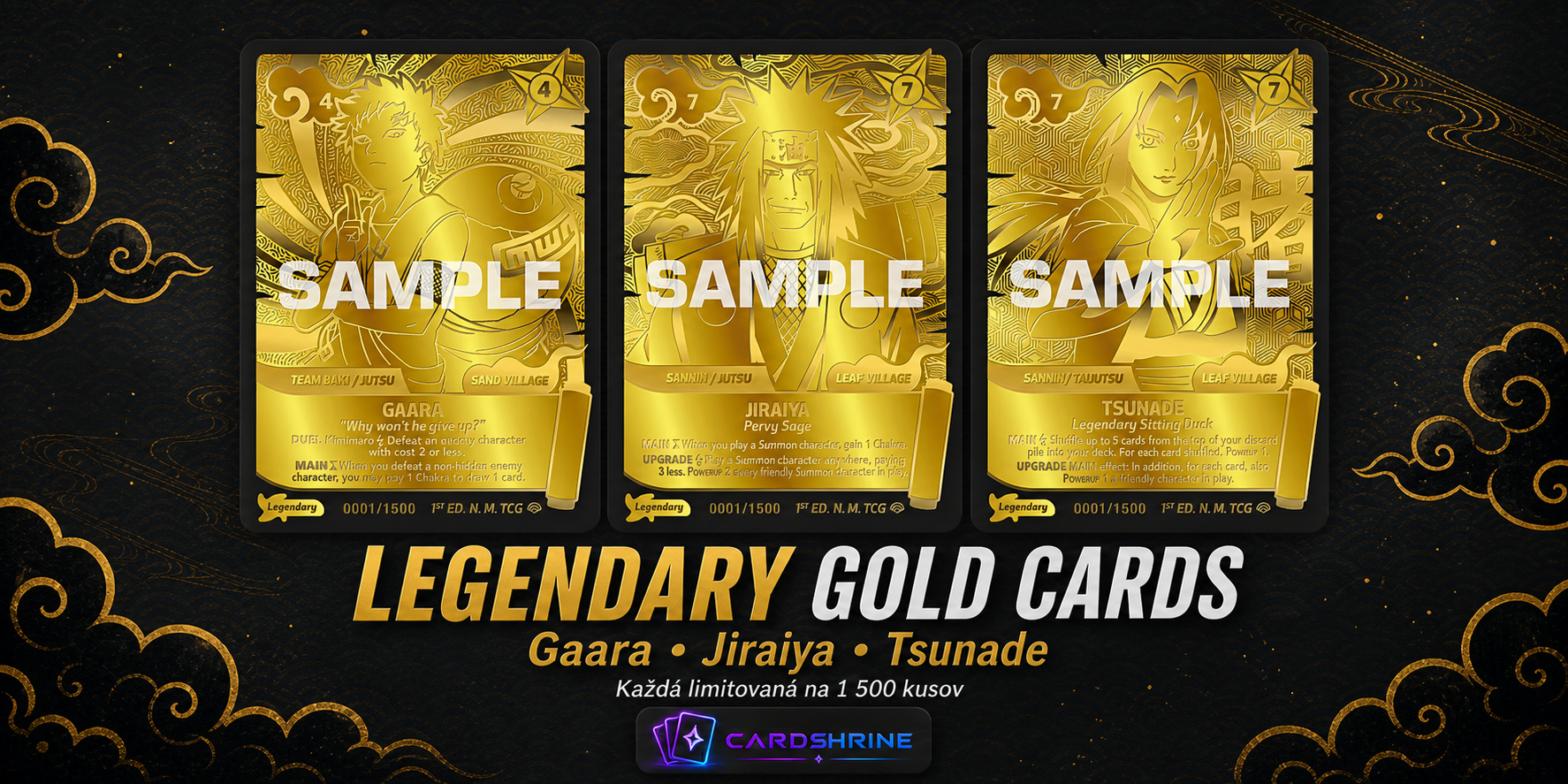 Legendary Gold Cards Gaara, Jiraiya a Tsunade zo setu Shinobi Shiren